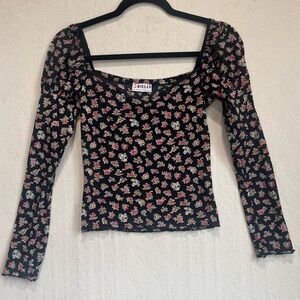 VTG Morgan de Toi Milk Maid Puff Shoulder 90's Coquette Floral Nylon Top Sz S